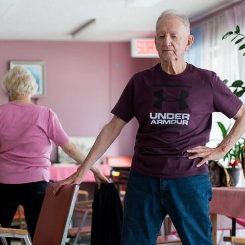 Our free Adaptive Yoga group is led by a Certified Yoga Instructor and welcomes participants of all ages and skills. It takes place every Wednesday from 1 to 2PM. The space is accessible to people with impaired mobility.